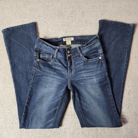 Democracy Women's Revolution Boot Jeans Blue Mid Rise Dark Wash Stretch Size 4 - Picture 2 of 8